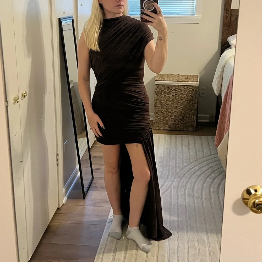 Miss Rosier size S Asymmetrical Brown Dress - Picture 6 of 6